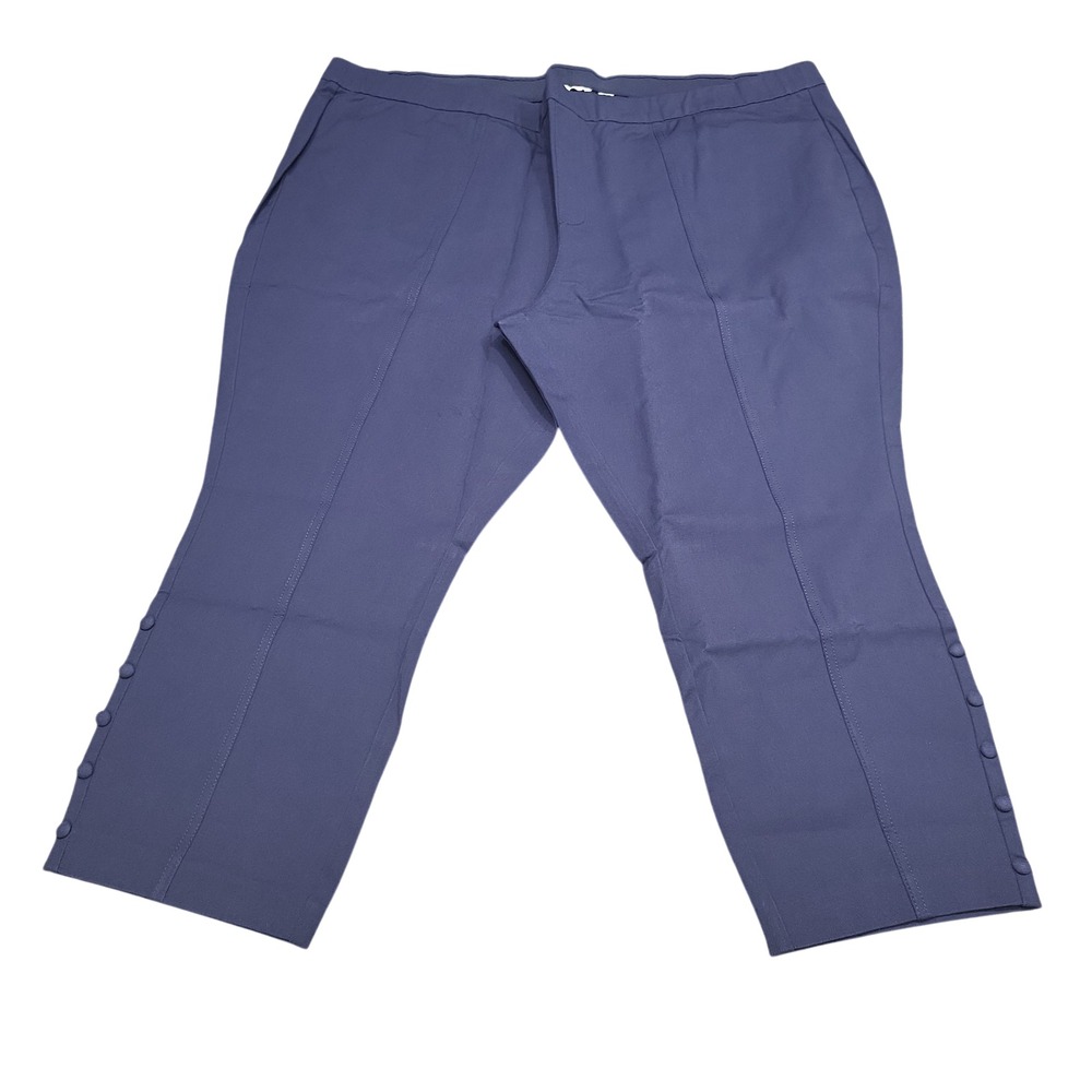 Isaac Mizrahi Live Womens Ankle Pants Faux Button Hem Blue Petite Plus Size 28WP